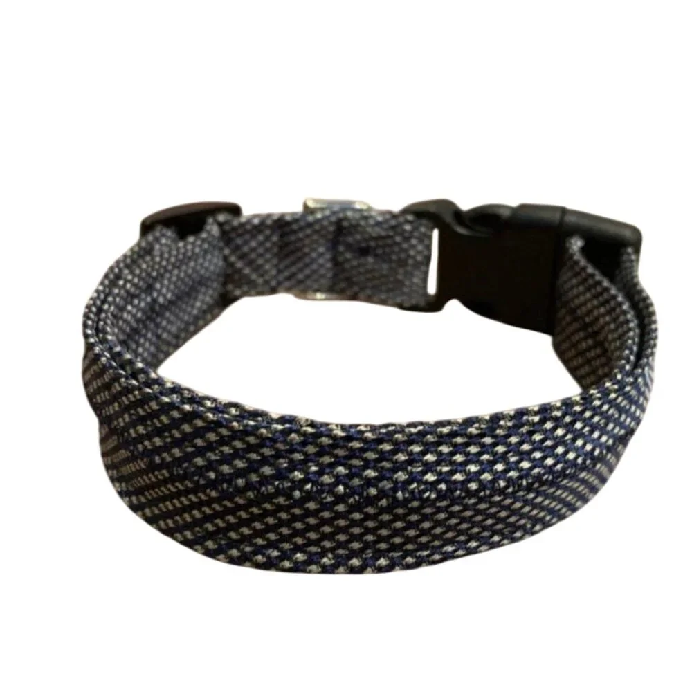 New Handmade Adjustable Upcycled Neck Tie Blue Silver Polka Dot Dog Collar